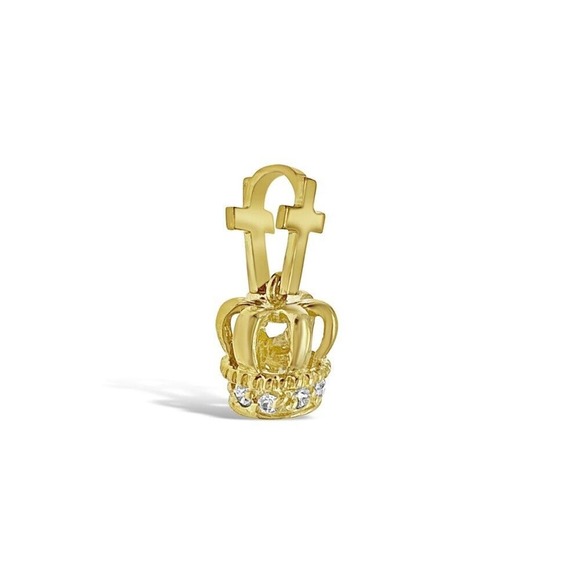 Crown Cross Pendant 3D Charm 10k Yellow Gold CZ 0.7 inch - Picture 3 of 4